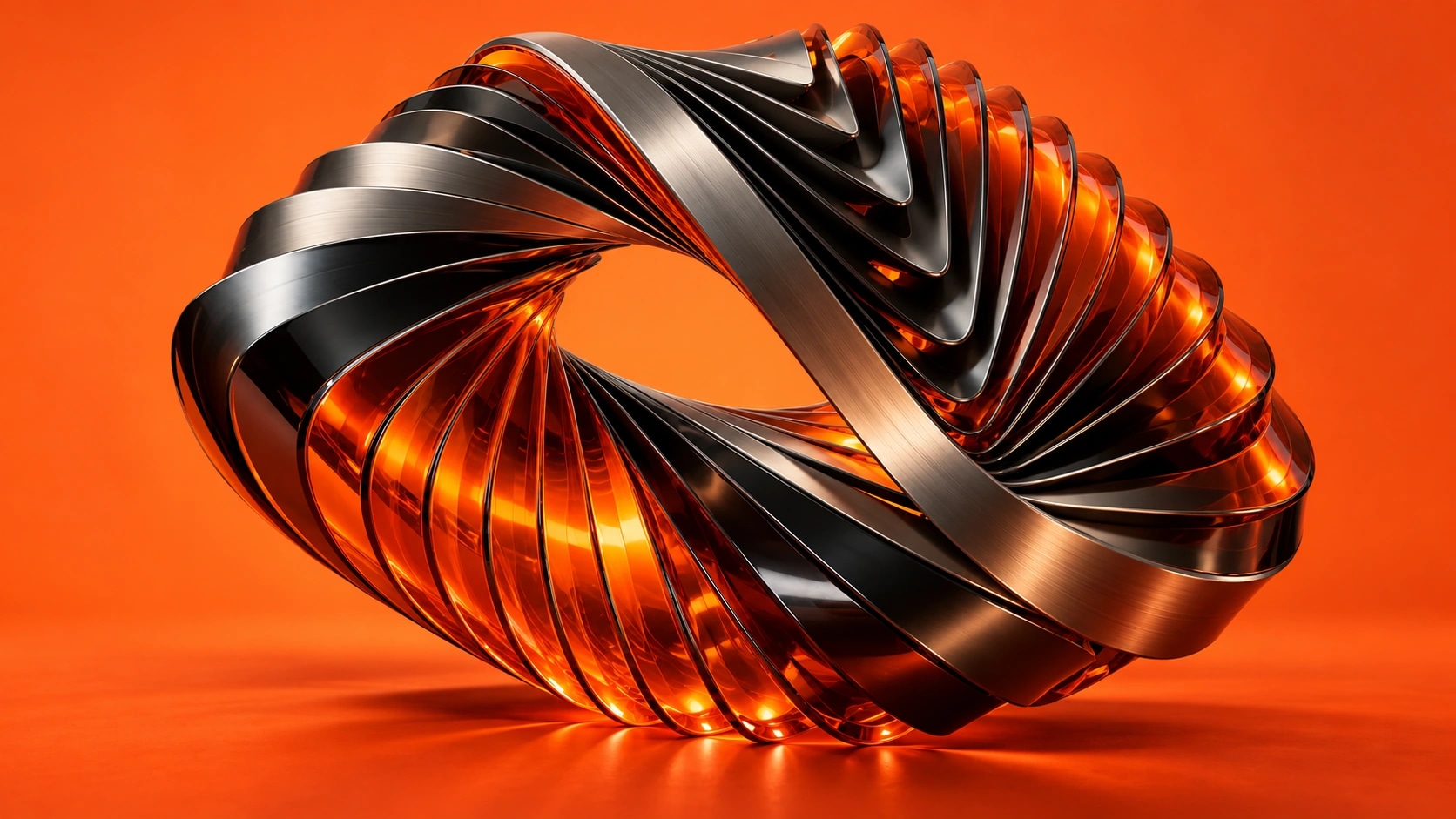 An interconnected form of titanium and orange glass, an original DataVedam brand illustration.
